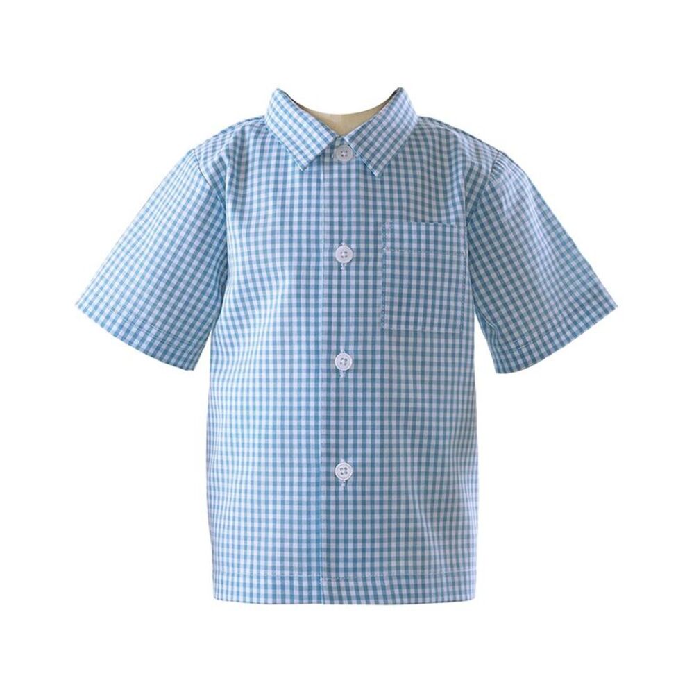 Rachel Riley Boys  Gingham Button-Down Shirt, Blue